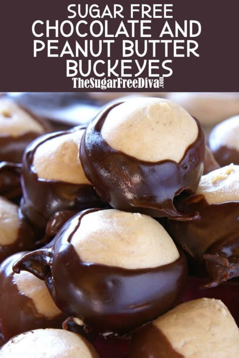 Sugar Free Candy Recipes, Sugar Free Cookie Recipes, Buckeye Balls, Sugar Free Desserts Easy, Peanut Butter Buckeyes, Buckeyes Recipe, Sugar Free Peanut Butter, Peanut Butter Truffles, Sugar Free Baking