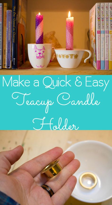 Diy Spell Candles, Easy Homemade Candles, Diy Taper Candle Holders, Homemade Candle Holders, Diy Candle Stick Holder, Chime Candle Holder, Teacup Candle, Candle Holder Crafts, Small Tea Cups