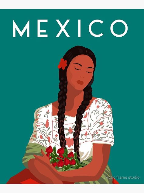 "Mexico travel poster" Mounted Print by Caravanstudio | Redbubble Mexico Travel Poster, Mexican Art Painting, Mexican Folk Art Painting, Mexican American Culture, Latin Art, Mexican Artwork, Mexican Paintings, Latino Art, Mexican Culture Art