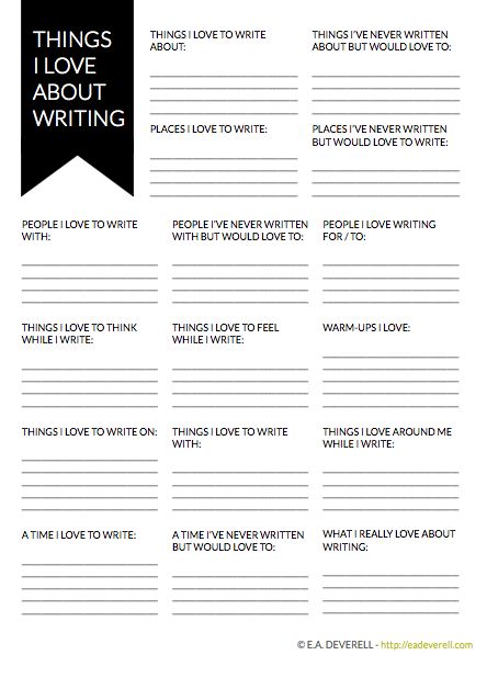 Things I Love About Writing Worksheet Creative Writing Worksheets, Writing Printables, Writing Forms, Writers Notebook, Writing Blog, Writing Crafts, Write A Book, Writing Worksheets, Book Writing Tips