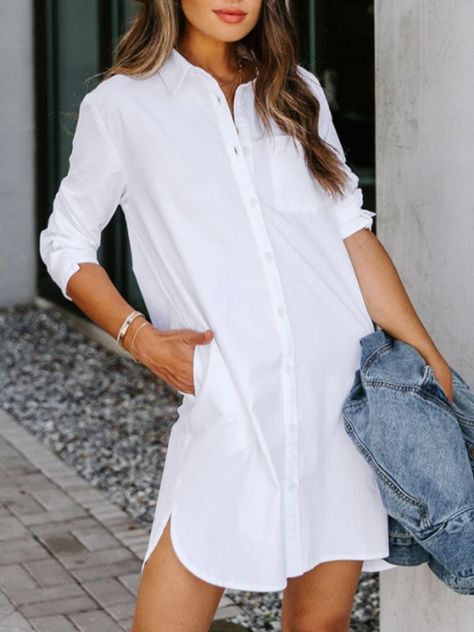 Button Down Shirt Dress, Weave Style, Solid Color Shirt, Dress Shirts For Women, Casual Clothes, White Shirt Dress, Mini Shirt Dress, Long Sleeve Shirt Dress, Long Sleeve Mini