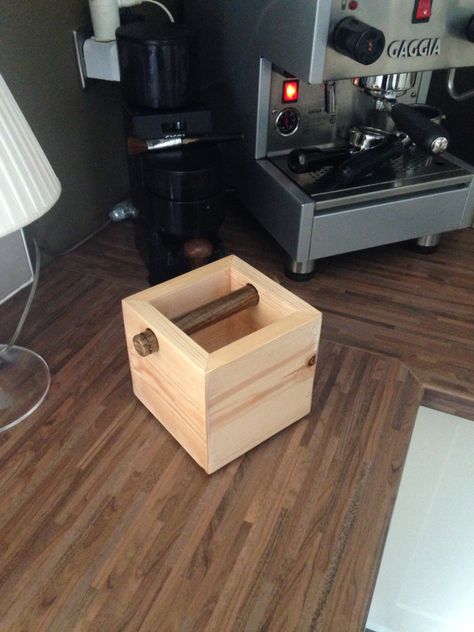 My bespoke coffee knock box Coffee Knock Box Diy, Diy Knock Box Espresso, Knock Box Coffee, Coffee Knock Box, Starting A Coffee Shop, Espresso Tamper, Diy Coffee Station, Espresso At Home, Coffee Truck