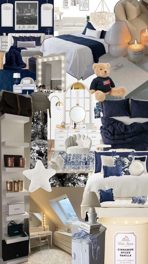 Navy Room Decor, Blue Room Decor, Room Wishlist, White Room Decor, Dorm Room Inspiration, Stockholm Style, Girly Room, Redecorate Bedroom, Cozy Room Decor