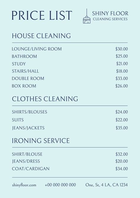 Cleaning Price List Template, Home Cleaning Price List, Cleaning Price List Free Printable, House Cleaning Business Price List, Cleaning Services Names Ideas, Cleaning Service Ideas, Cleaning Business Price List 2023, Cleaning Business Flyers Ideas, Starting A Cleaning Business Checklist