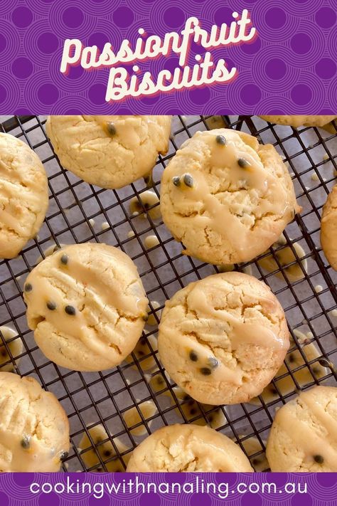 These Passionfruit Biscuits are sweet and buttery with a big passionfruit hit. Passionfruit Biscuits, Summer Baking Recipes, Fruit Biscuits, Custard Cake Recipes, Passionfruit Recipes, Work Recipes, Mango Dessert Recipes, Mango Dessert, Desserts With Biscuits