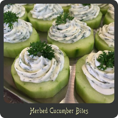 Herbed Cucumber Bites—Perfect for showers, cocktail parties, or tea parties! Cucumber Bites, Tea Party Food, Bridal Shower Food, Shower Food, Tea Sandwiches, Snacks Für Party, Easter Dinner, Small Bites, Party Snacks