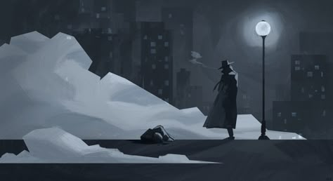 ArtStation - Noir Detective, Rebecca Hu Noir Detective Aesthetic, Noir Detective, Detective Aesthetic, Art Noir, Neo Noir, Aesthetic Gif, Dieselpunk, Detective, At Night