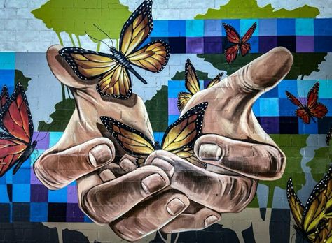 Murals With Meaning, Building Wall Murals Street Art, Bee Mural Street Art, Couples Canvas Painting, Bird Mural Street Art, Graffiti On Wall Street Artists, Wal Art, School Wall Art, Christmas Paintings On Canvas