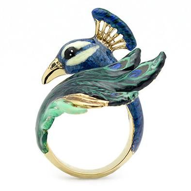 BALLERINE BIRD | GOOD AFTER NINE Peacock Feather Ring, Peacock Ring, Peacock Jewelry, Peacock Colors, Beige Vest, Feather Ring, Cord Jewelry, Feather Jewelry, Porcelain Jewelry