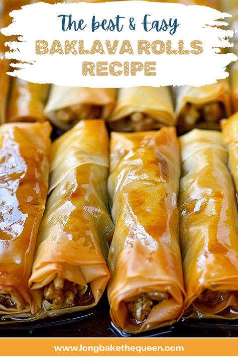 Baklava Rolls, Easy Baklava, Homemade Baklava, Greek Baklava, Baklava Recipe, Homemade Dessert, Greek Desserts, Homemade Syrup, Phyllo Dough