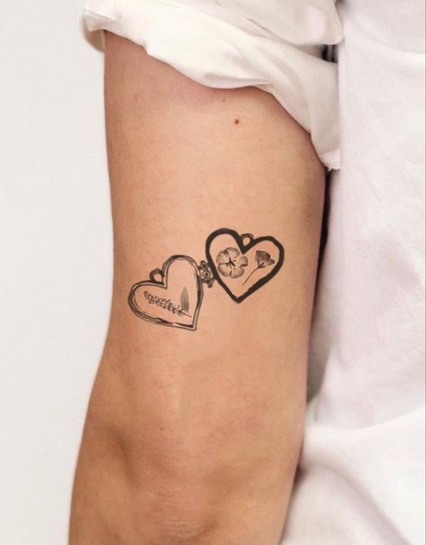 Name In Heart Tattoo, Heart On Sleeve Tattoo, Envelope Tattoo, Heart Locket Tattoo, 44 Tattoo, Heart Tattoos With Names, Locket Tattoos, Tattoo Artists Near Me, Purple Tattoos