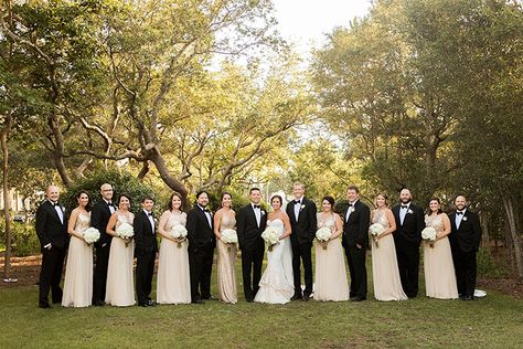 Black Tie Bridal Party in Gold and Champagne #wedding #weddingday #aislesociety #glam #luxewedding #weddingdress #bride #bridalparty Black Tie Wedding Champagne, Champagne And Black Wedding Party, Champagne And Black Bridal Party, Black White And Champagne Wedding Bridesmaid Dresses, Champagne Ivory Black Wedding Color Palettes, Wedding Party Black And Champagne, Black And Champagne Wedding Colors, Gold And Champagne Wedding, Black And Champagne Wedding