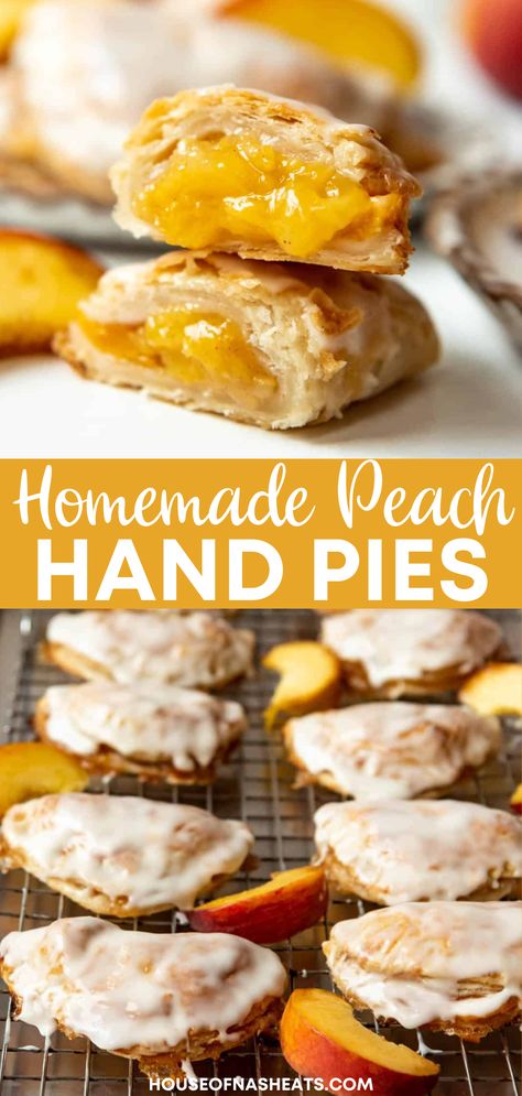 Peach season is too short, so don’t miss making these delightful Peach Hand Pies! They are a handheld version of your favorite summer pie full of juicy, sweet peaches at their peak freshness. Made with a buttery, flaky crust, and homemade peach pie filling, these are always a hit at pool parties and backyard BBQs. | peach hand pies recipes | peach hand pies with fresh peaches | homemade peach hand pies recipe Homemade Peach Hand Pies, Individual Peach Pie Recipes, Easy Fruit Hand Pies, Baked Peach Hand Pies With Fresh Peaches, Hand Peach Pies, Peach Pocket Pies, Small Batch Peach Pie Filling, Hand Held Peach Pies, Things To Make With Fresh Peaches