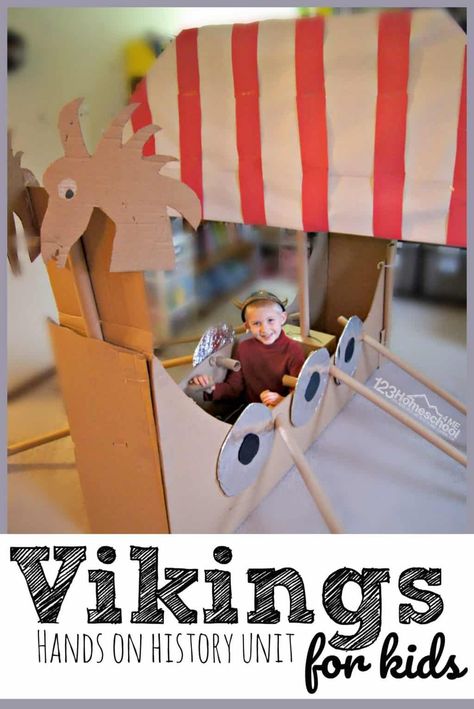 Vikings for Kids - this is a fun hands on history unit that will help make history come alive including history activities, history crafts, free history printables and more for learning about early explorers #vikings #history #homeschooling Vikings For Kids, Barco Viking, History Lessons For Kids, 123 Homeschool 4 Me, Early Explorers, Dragon Party, Homeschool History, History Activities, History For Kids