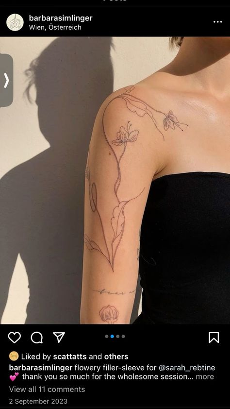 Inner Arm Flower Tattoos For Women, Shoulder Plant Tattoo, Shoulder Leaf Tattoo, Floral Shoulder Tattoos For Women, Wrap Around Shoulder Tattoo, Shoulder Neck Tattoos, Floral Collar Bone Tattoo, Flowy Tattoo, Abstract Flower Tattoos