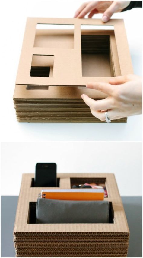 35 Brilliant DIY Repurposing Ideas For Cardboard Boxes - DIY & Crafts Diy Storage Boxes Cardboard, Desktop Makeover, Carton Furniture, Upcycle Cardboard, Diy Desktop Organizer, Repurposed Cardboard, Cardboard Decor, Cardboard Photo Frame, Cardboard Box Diy