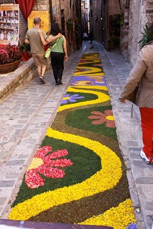 Spello, Italy Flower Festival - these are made from flower petals. Amazing! Spello Italy, Corpus Cristi, Flower Petal Art, Petal Art, Landscape Design Drawings, Japan Picture, Decoration For Ganpati, Front Garden Landscape, Rock Garden Design