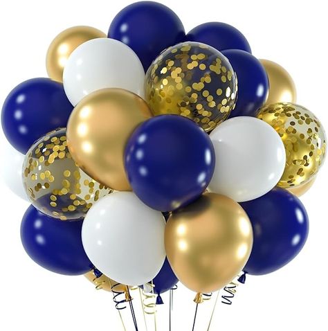 Amazon.com: NEBURORA Navy Blue and Gold Confetti Balloons 60pcs 12inch Party Balloons Kit for Birthday Party Wedding Graduation Holiday Celebrating Balloon Decoration : Toys & Games Blue White And Gold Party Decor, Navy Balloons, Highschool Reunion, Deployment Party, Gold Graduation Decorations, Elegant Birthday Cakes, Gold Confetti Balloons, Gold Party Decorations, Navy Blue And Gold