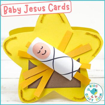 This Baby Jesus Christmas Card craft is so sweet! A little paper baby Jesus lies in a hay filled manger which is on a star of Bethlehem background. It's an easy religious Christmas craft for kids of all ages.The template comes in colour and B/W. The ready coloured version has 10 multicultural skin c... Bethlehem Background, Icicle Crafts, Religious Christmas Crafts, Baby Jesus Ornament, Jesus Crafts, Handprint Christmas, Kids Craft Room, Christmas Cards Kids, Preschool Christmas Crafts