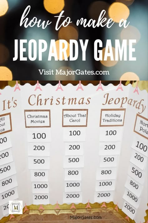 Family Christmas Jeopardy, Christmas Movie Jeopardy, Staff Party Food Ideas, How To Play Jeopardy, Homemade Jeopardy Board, New Years Jeopardy Game, Christmas Reunion Ideas, Diy Christmas Jeopardy Board, Holiday Jeporady