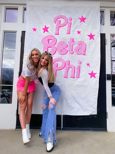 Barbie Sorority Shirt, Barbie Bid Day, Barbie Sorority, Aoii Shirts, Sorority Recruitment Themes, Sorority Themes, Recruitment Themes, Sorority Canvas, Bid Day Themes