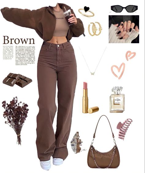 Brown Aesthetic Winter Outfit, Brown Aesthetic Dress Outfit, Brown Girl Dressing Style, Outfits With Brown Pants Aesthetic, Brown Closet Aesthetic, Brown 90s Outfit, Chocolate Brown Monochromatic Outfit, Brown Minimalist Outfit, Black Women Brown Outfits