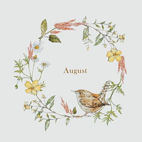 Life In Nature, Welcome August, Romanticized Life, Wreath Illustration, Watercolor Art Journal, Bird Theme, Fall Watercolor, An Aesthetic, Calendar Design