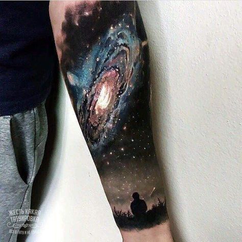 Galaxy Tattoo Ideas Universe, Space Tattoos Realism, Space Sleeve Tattoos For Guys, Galaxy Tattoo Sleeve Black And White, Black Galaxy Tattoo, Black Wrist Tattoo, Space Tattoo Ideas For Men, Space Sleeve Tattoo, Space Themed Tattoos