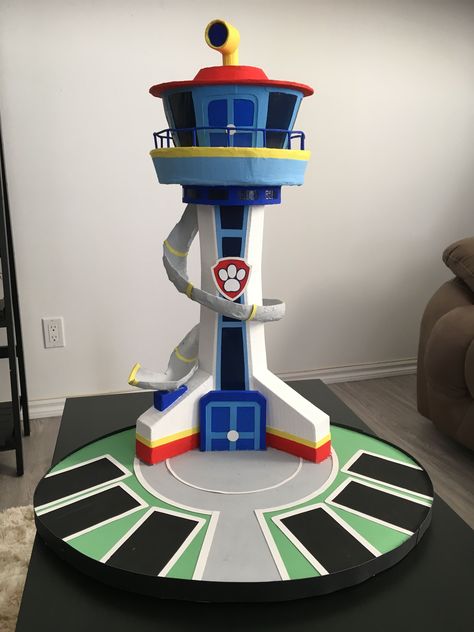 Paw Patrol Lookout Tower Diy Cardboard, Diy Paw Patrol Tower, Paw Patrol Birthday Party Cake, Paw Patrol Tower, Boy Car Room, Paw Patrol Lookout, Paw Patrol Decorations, Carton Diy, Paw Patrol Birthday Cake