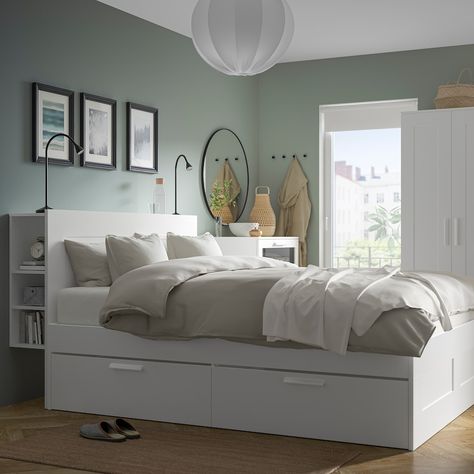 BRIMNES Bedroom furniture, set of 3, white, Full - IKEA Brimnes Headboard, Queen Bedroom Furniture, Brimnes Bed, Bedroom Sets Furniture Queen, Cama Ikea, Bed Frame With Drawers, White Bed Frame, Ikea Bedroom, Ikea Bed