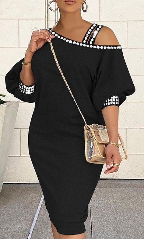 Formal Work Dresses, Plus Size Work Dresses, Midi Dress Formal, Elegant Midi Dresses, Clothes Shopping, Black Long Sleeve Dress, Fashion Elegant, Tonga, Vestido Casual