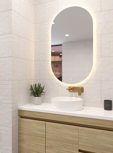 Light up your bathroom space with Newtech’s new Ambience LED mirror range. These beautiful back-lit mirrors are an efficient and easy way to transform your bathroom and to create a relaxing and functional space with optimal lighting. Available as a pill, arch, round or rectangle shape and it comes in various sizes. Mirror by Newtech Bathroomware. Back Lit Mirror Bathroom, Lit Mirror Bathroom, Cheap Beach House, Pill Mirror, Lit Mirror, Led Bathroom Mirror, A Pill, New Bathroom, Led Bathroom