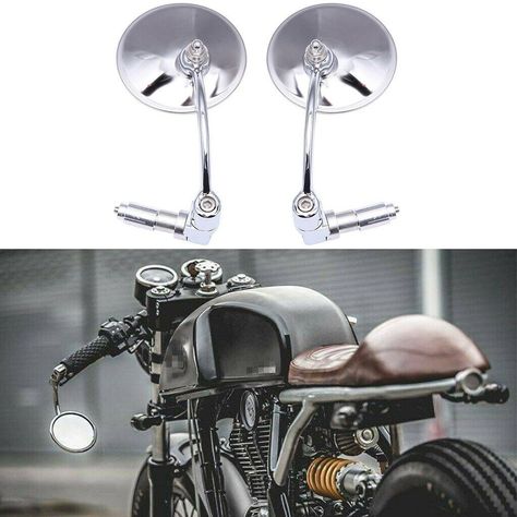 Chrome Round Motorcycle 7/8" Bar End Rearview Side Mirrors For Cafe Racer Bobber | eBay Motorcycle Bar Ideas, Motorcycle Bar Decor, Bar End Mirrors Motorcycles, Cafe Racer Tail Light, Motorcycle Mirrors, Brass Motorcycle Parts, Side Mirror, Rear View, Cafe Racer