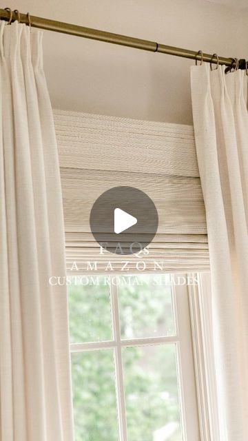 Kinsey Walsh | Home Decor • Design on Instagram: "✨Luxe for Less Custom Roman Shades FAQs ✨  🔗 Comment SHOP for links or find them in my Amazon Storefront (under photos)  These beautiful Roman Shades are customizable in length/width/mount/lining/color! Thank you to @twopagescurtains for gifting me these Roman Shades!  🔸Bay Window Roman Shade Details🔸  One (middle big window): 🔹 Marble White Cordless Bamboo 🔹 Outside Mount 🔹 50in Width x 70in Length 🔹 Blackout Liner 🔹 No edge binder  Two (small side windows): 🔹 Marble White Cordless Bamboo. I’ve also added a link to grab a swatch book to help you decide which color to get!  🔹 Outside Mount 🔹 26in Width x 70in Length 🔹 Blackout Liner 🔹 No edge binder  I hung the shades 7 in above my window to make my windows appear taller.   #ho Roman Shade With Curtains, Bamboo Shades With Curtains, Roman Shades With Curtains, Bay Window Roman Shades, Outside Mount Roman Shades, Outside Mount Blinds, Small Window Treatments, Bay Window Treatments, Swatch Book