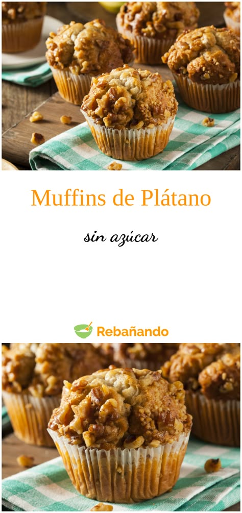 Muffins de plátano dulces ¡sin azúcar! Bien Tasty, Nut Muffins, Banana Nut Muffins, Homemade Pastries, Pastry Desserts, Banana Nut, Banana Cake, Mini Muffins, Mini Desserts