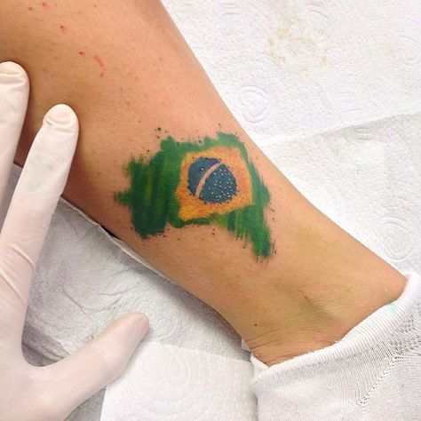 Brazil Tattoo Ideas, Brazil Tattoo, Mexican Tattoo, Wrist Tattoos For Guys, Flag Tattoo, Brazil Flag, Cool Small Tattoos, Calf Tattoo, Symbol Tattoos