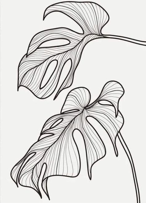 Tropical Leaves, Line Art, Art