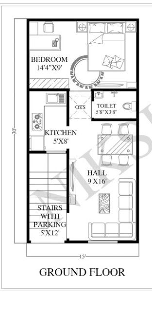 15 X 30 Floor Plan, 15x30 House Plans, 15×30 House Plan, House Plans One Floor, Spacious House Plans, One Floor House Plans, Floor Printable, Budget House Plans, 20x40 House Plans