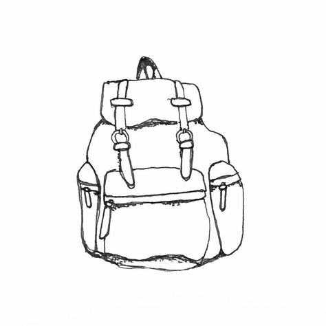 Person With Backpack Drawing, Backpack Illustration Drawing, How To Draw A Backpack, Backpack Art Drawing, Bookbag Drawing, Backpack Drawing Reference, Backpacking Drawing, Explore Doodle, Backpacking Tattoo