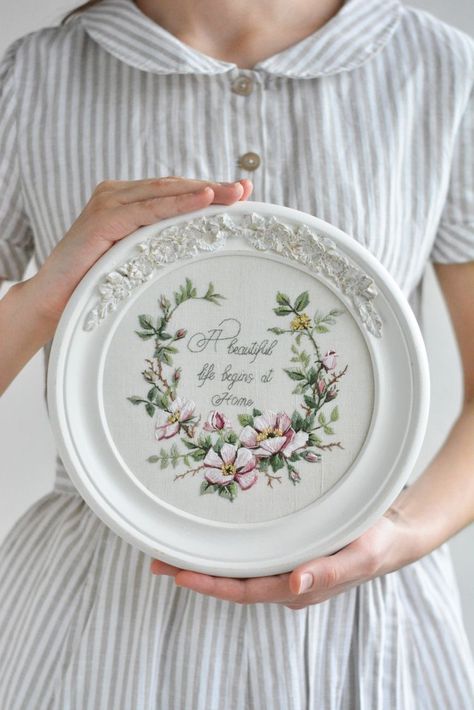 Quote About Home, Flowers In French, Round Embroidery, Shabby Chic Home, French Country Decor, Wild Rose, A Quote, Country Decor, French Country