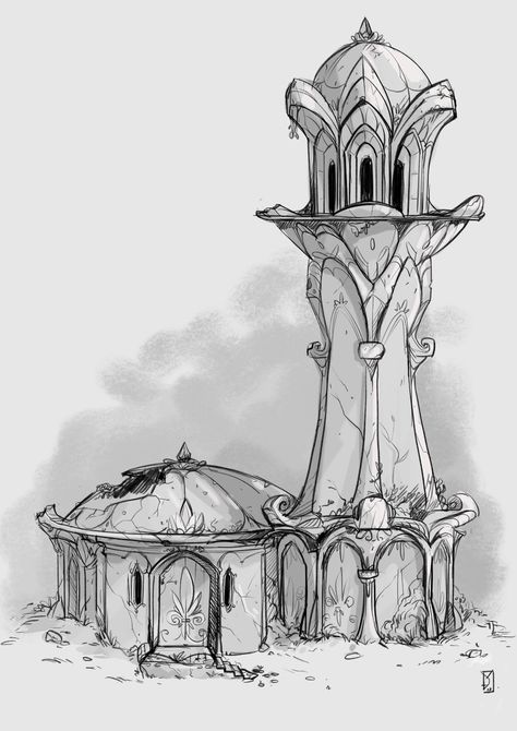 Elven Buildings Concept Art, Elven Drawings Fantasy Art, Fantasy Tower Design, High Elven Architecture, Elven Architecture Concept Art, Fantasy Building Drawing, Fantasy Architecture Drawing, Fantasy Structures Concept Art, Fantasy Tower Art