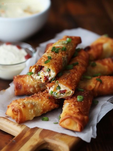 Savor The Burst Of Flavors With Bacon Jalapeño Popper Eggrolls - My Home Made Recipe Bacon And Egg Roll, Spicy Bacon, Bacon Jalapeno Poppers, Homemade Bacon, Food To Try, Poppers Recipe, Stuffed Jalapenos With Bacon, Baked Bacon, Egg Roll Recipes