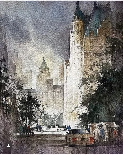 Schaller Watercolor, Thomas W Schaller, Thomas Schaller, Art Thomas, Arts Stream, Watercolor Architecture, Beach Watercolor, Illustration Vintage, The Plaza