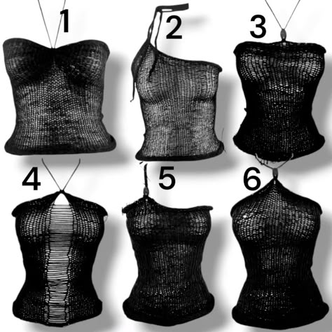 6 balck Knitt tops listed on the websites . Which do you like the most ? #knitttop #crochetoutfit #slowfashion Knit Machine Projects, Mohair Crochet Ideas, Sewing Top Ideas, Crochet Projects Aesthetic, Gothic Crochet Patterns, Knitting Ideas Creative, Designer Crochet Fashion, Goth Knitting, Crochet Harness