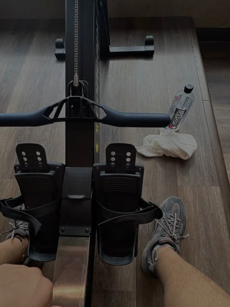 Picture of a boy wearing Yeezys while sitting on a rowing machine with water and a towel in the foreground. Rowing Erg Aesthetic, Rowing Machine Aesthetic, Josie Aesthetic, Erg Rowing, Anna Archer, Rowing Exercise, Rowing Aesthetic, Row Aesthetic, February Moodboard