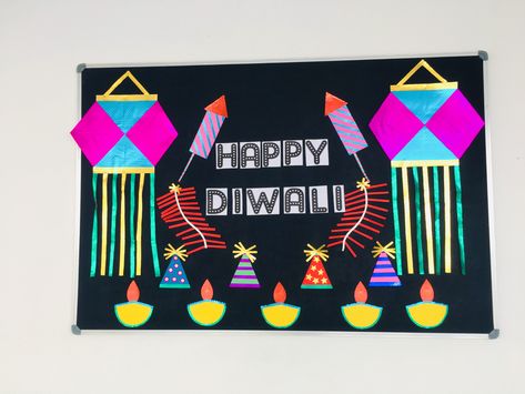 Deepavali Notice Board Decoration, Diwali Board Ideas For School, Soft Board Border Decoration For Diwali, Diwali Softboard Decoration, Diwali Class Board Decoration, Diwali Boards For School, Diwali Decoration At Preschool, Diwali Decorations In School, Diwali Decoration For School Board