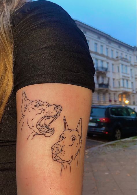 Cool Dog Tattoos, 2 Dogs Tattoo, Doberman Stomach Tattoo, Doberman Tattoo Ideas, Doberman Tattoo, Geometric Wolf Tattoo, Tattoo Photography, Stomach Tattoos, Tattoos For Black Skin