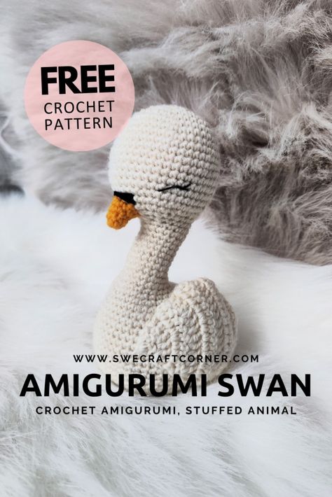 FREE crochet pattern – Amigurumi, Swan | Swecraftcorner Yarn Buddy, Crochet Swan, Crochet Monkey Pattern, Crochet Patterns For Baby, Crochet Monkey, Lovey Pattern, Monkey Pattern, Animal Crochet, Crochet Animals Free Patterns