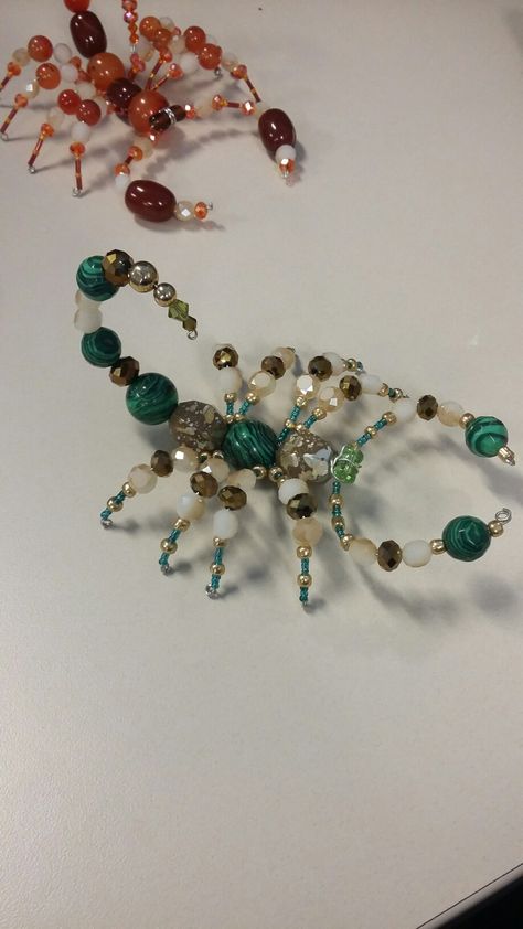 Malicite Stone, Beaded Scorpion Tutorial, Pretty Beaded Jewelry, Bead Spiders, Bead Bugs, Green And Copper, Handmade Crystal Necklace, Spider Jewelry, Wire Wrap Jewelry Designs