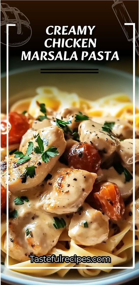 This Creamy Chicken Marsala Pasta is a rich and flavorful dish that combines tender chicken, savory mushrooms, and a creamy Marsala wine sauce, all tossed with perfectly cooked pasta. The earthy mushrooms, the depth of the Marsala wine, and the velvety cream create a deliciously comforting meal that’s perfect for a weeknight dinner or a special occasion. #ChickenMarsala #CreamyPasta #ComfortFood #ChickenRecipe #MarsalaSauce #PastaLover #EasyDinner #HomemadePasta Marsala Pasta, Chicken Marsala Pasta, Creamy Chicken Marsala, Marsala Sauce, Italian Spaghetti, Delicious Pasta Recipes, Marsala Wine, Cooked Pasta, Chicken Marsala